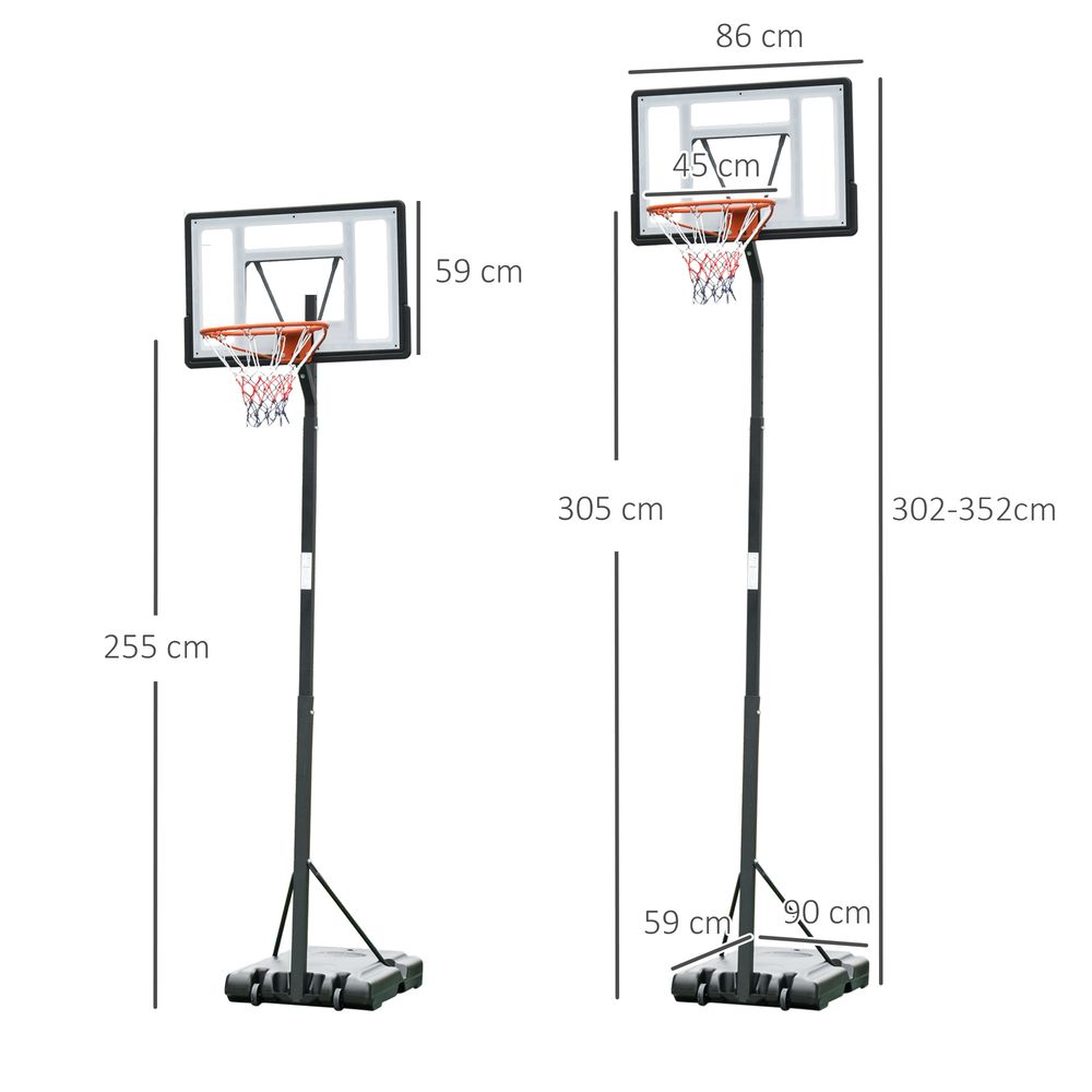Height Adjustable Basketball Hoop - Freestanding, Wheels, High Quality 255-305cm