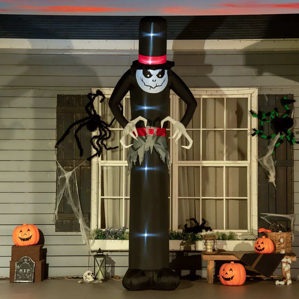 Outsunny Giant 10ft Halloween Inflatables Tall Ghost with Hat, Build-in LEDs Blow Up Scary Outdoor Decorations, for Party Yard Garden Lawn Decoration