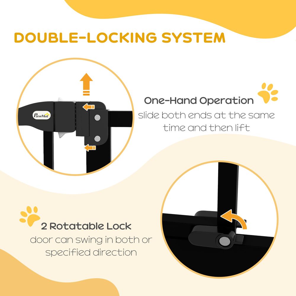 PawHut Adjustable Pet Gate | Safety Barrier w/ Auto-Close Door | Black Metal | 74-87cm Width