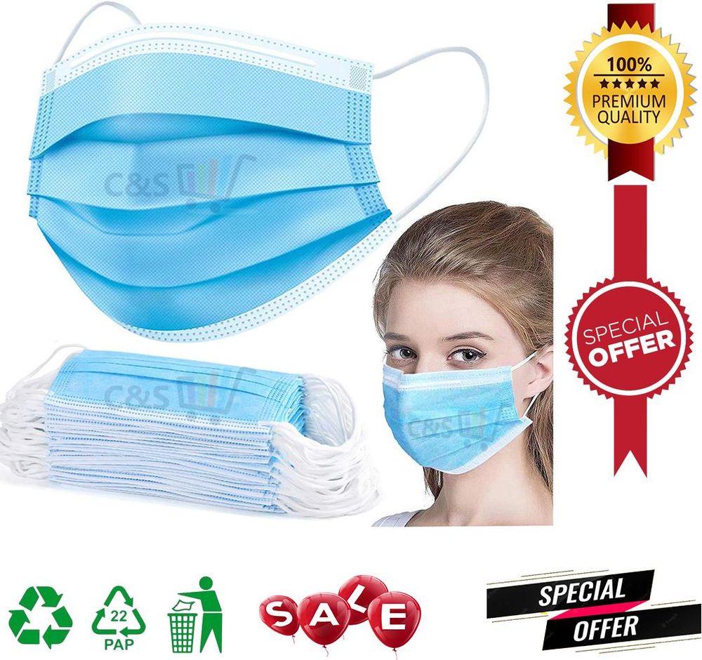 100Pk Aspect Disposable Face Mask | 3 Layer Breathable Filter Safety Mask | Non-Woven Mouth Cover | Home | Office | Outdoor
