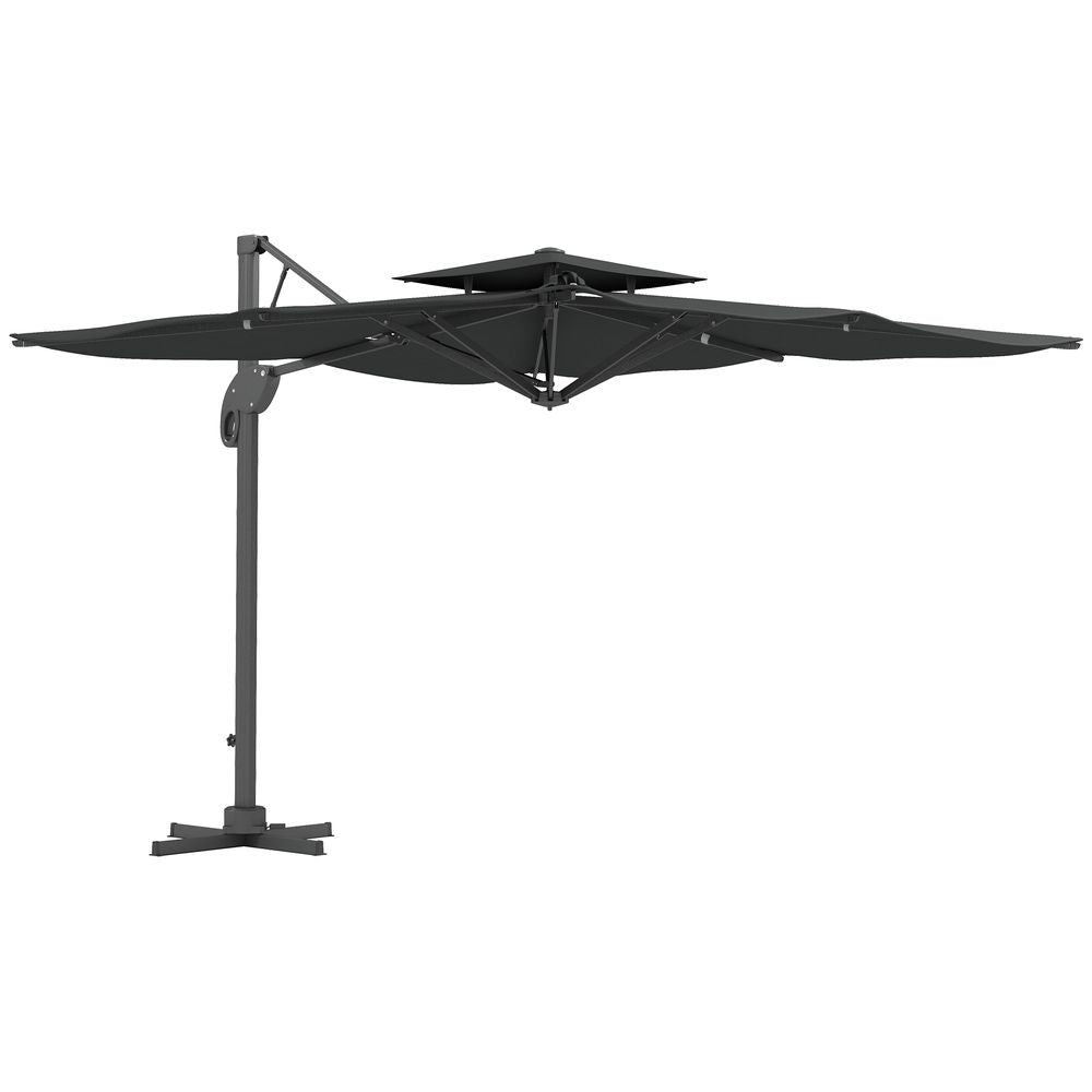 Outsunny 3m Cantilever Parasol Patio Umbrella, Hydraulic Mechanism, Dual Top - Grey