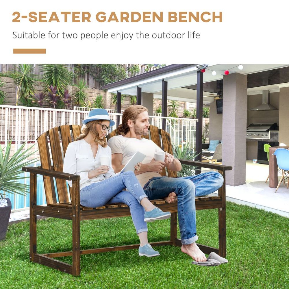 Premium Outdoor Wooden Bench - Patio Loveseat Chair, Slatted Backrest - Quality & Durability - 240kg Max Load