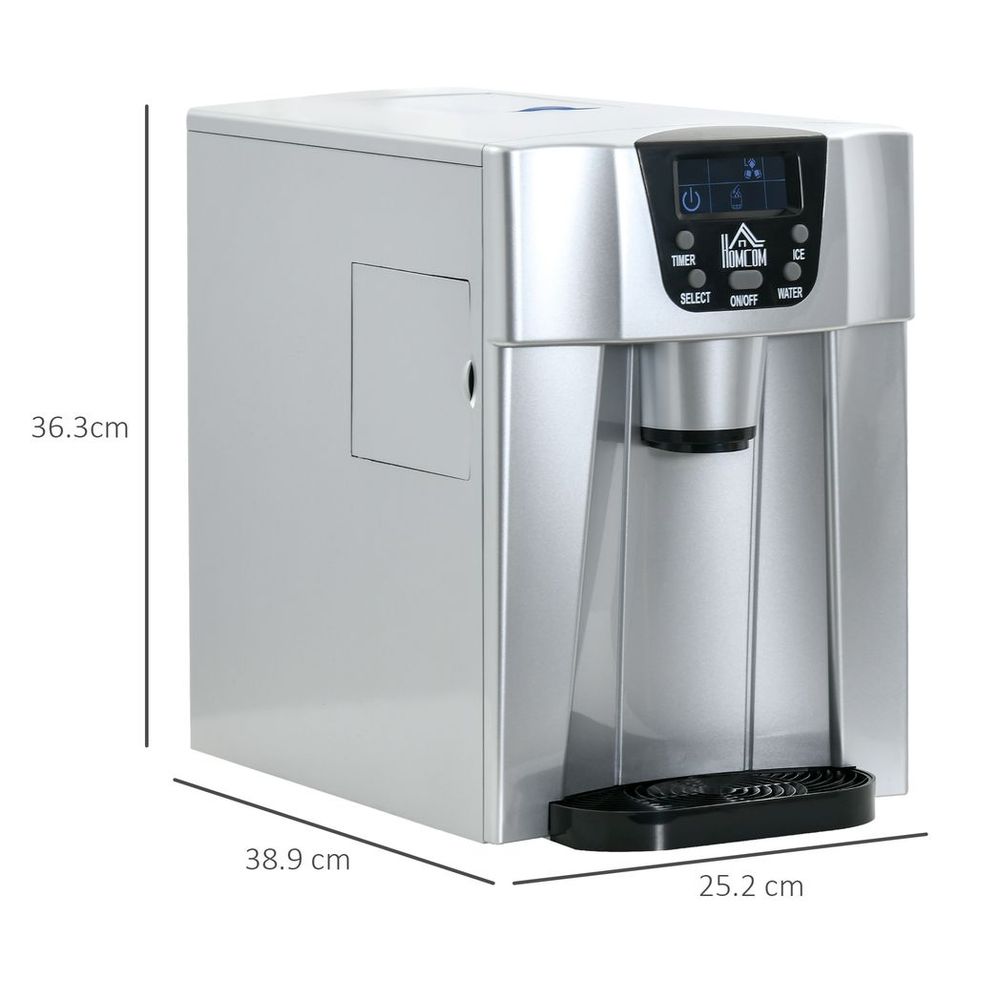 HOMCOM Ice Maker Machine and Water Dispenser No Plumbing Required Silver