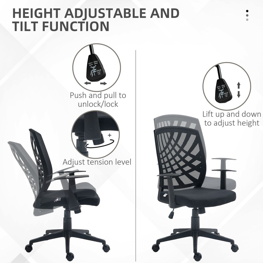 HOMCOM Mesh Office Chair - Adjustable, Ergonomic, Swivel - Black. High-Quality, Comfortable, & Convenient for All-Day Use.