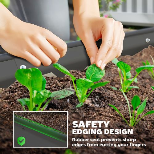 Outsunny Set of 2 Raised Beds for Garden with Metal Plant Stakes, Dark Grey