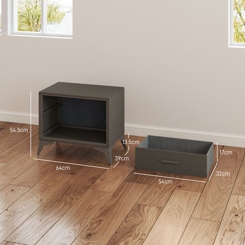 HOMCOM Velvet Bedside Table with 2 Drawers and Steel Legs, Brown