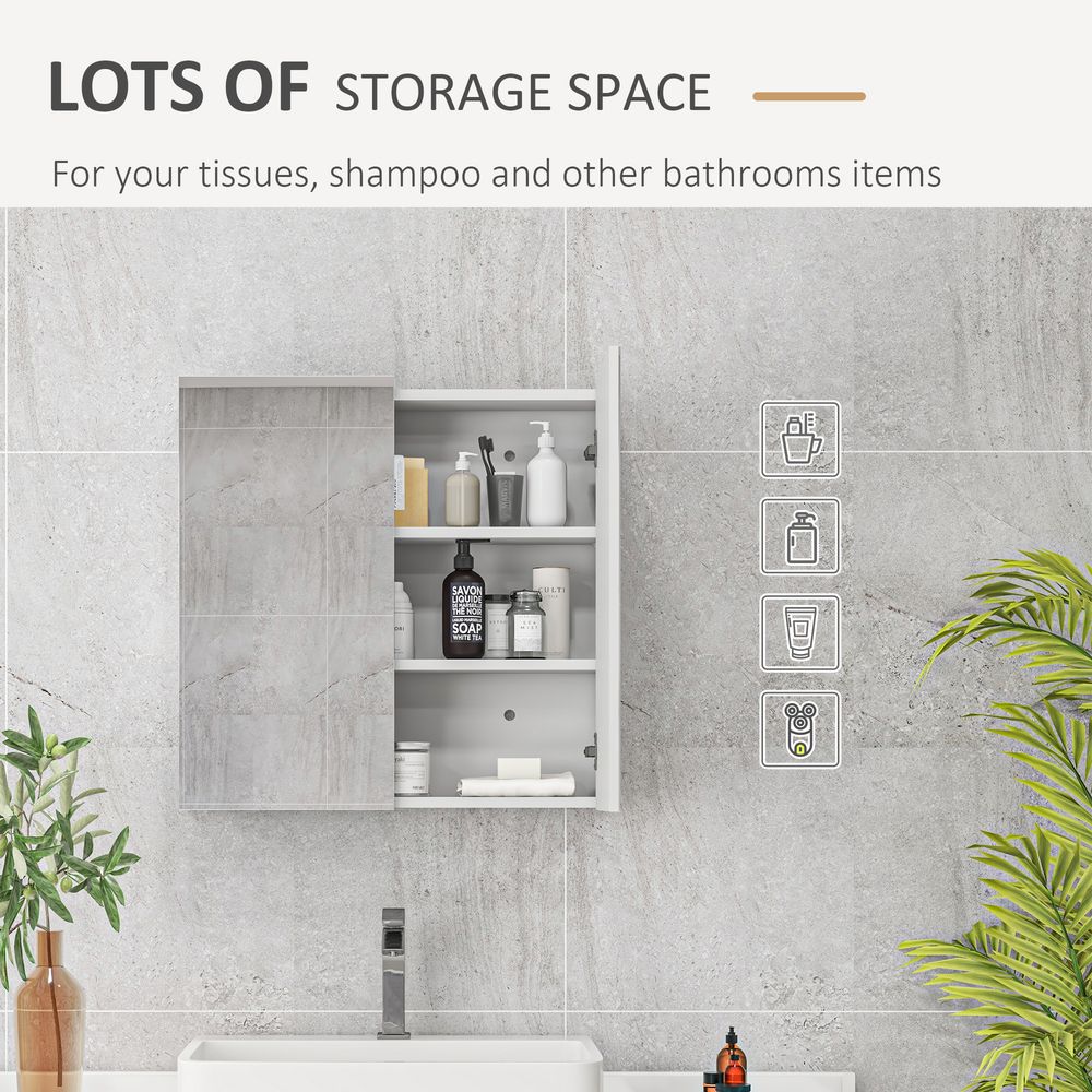 kleankin Wall Mounted Bathroom Storage Cupboard W/ Mirror and Shelf, White