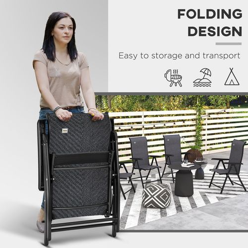 Outsunny Set of 4 Outdoor Rattan Folding Chair Set w/ Adjustable Backrest Grey