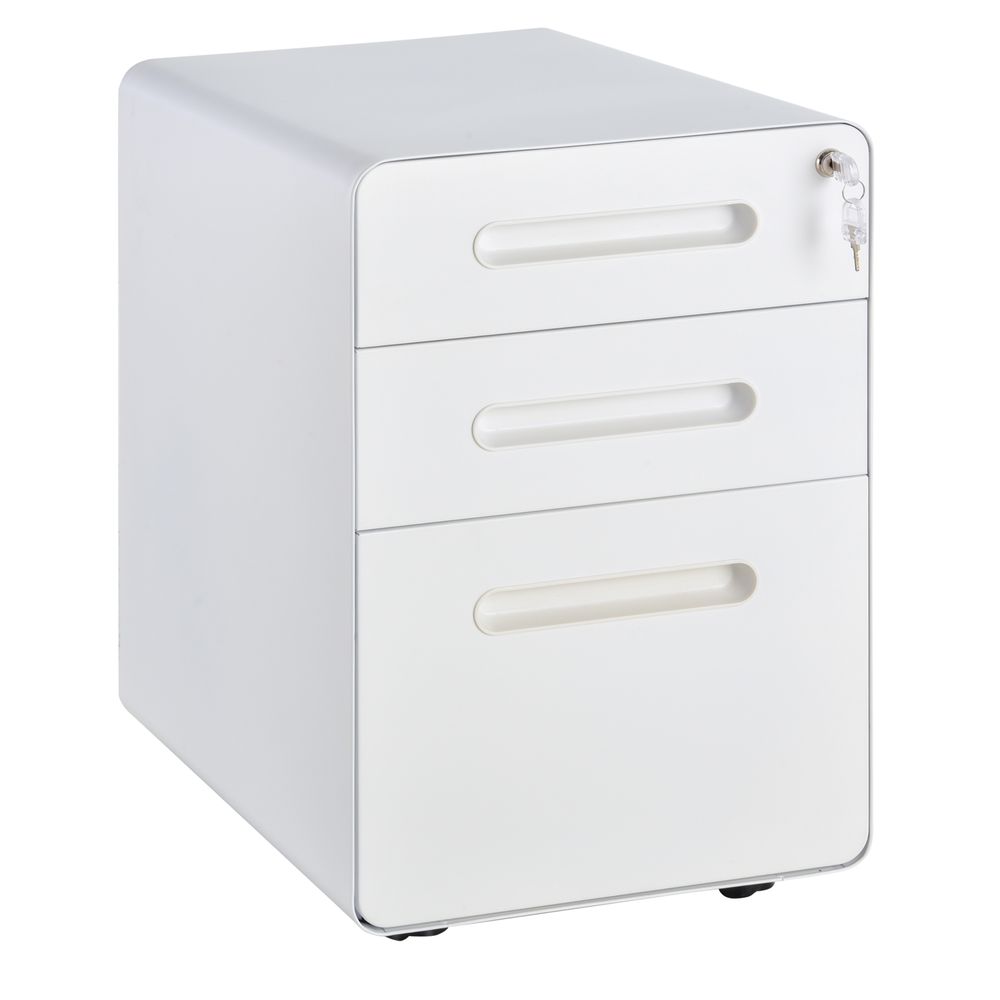 Vinsetto Modern Steel Filing Cabinet | 3 Drawers | 4 Wheels | Lock | White | High-Quality