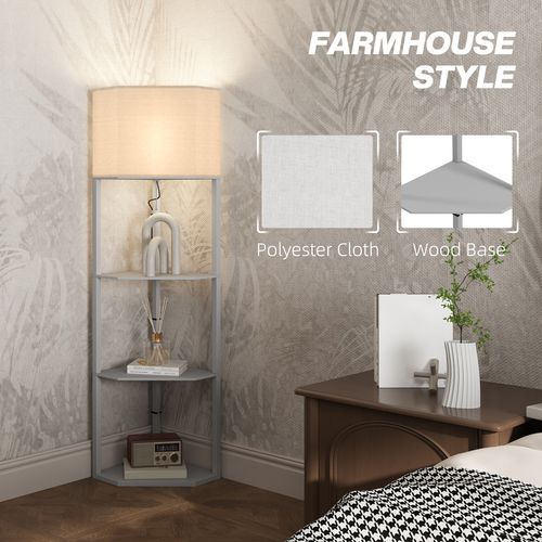 HOMCOM Corner Modern Floor Lamp with Shelves for Living Room, Bedroom