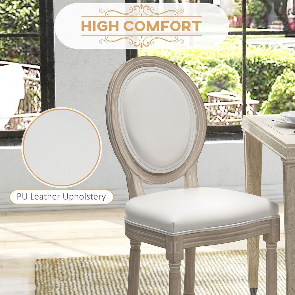 HOMCOM French Style Dining Chairs Set of 2 with PU Leather Upholstery, Wood Legs