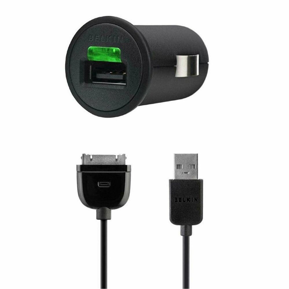 Belkin Car Charger Adapter + 30 Pin Charge Cable - 2100mAh - Black - Universal