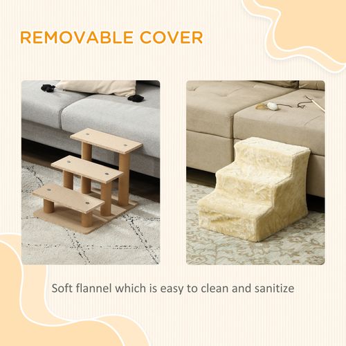 PawHut Three-Step Portable Dog Stairs with Washable Plush Cover
