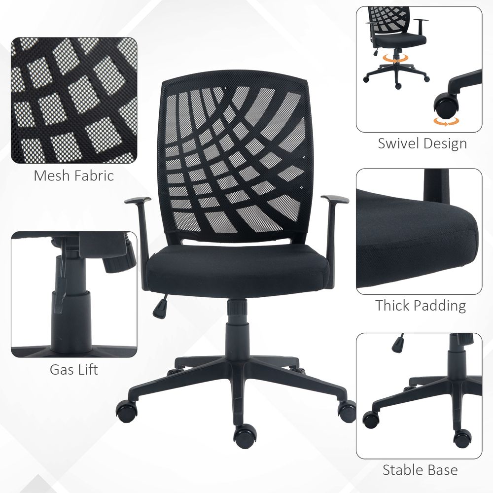 HOMCOM Mesh Office Chair - Adjustable, Ergonomic, Swivel - Black. High-Quality, Comfortable, & Convenient for All-Day Use.