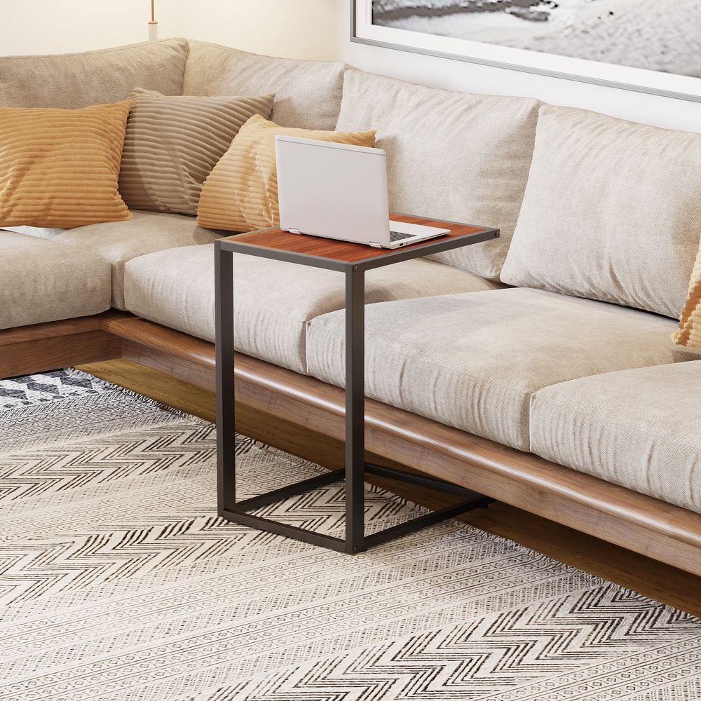 Industrial C-Shaped Side Table - Walnut | Modern Coffee Table- Metal Base
