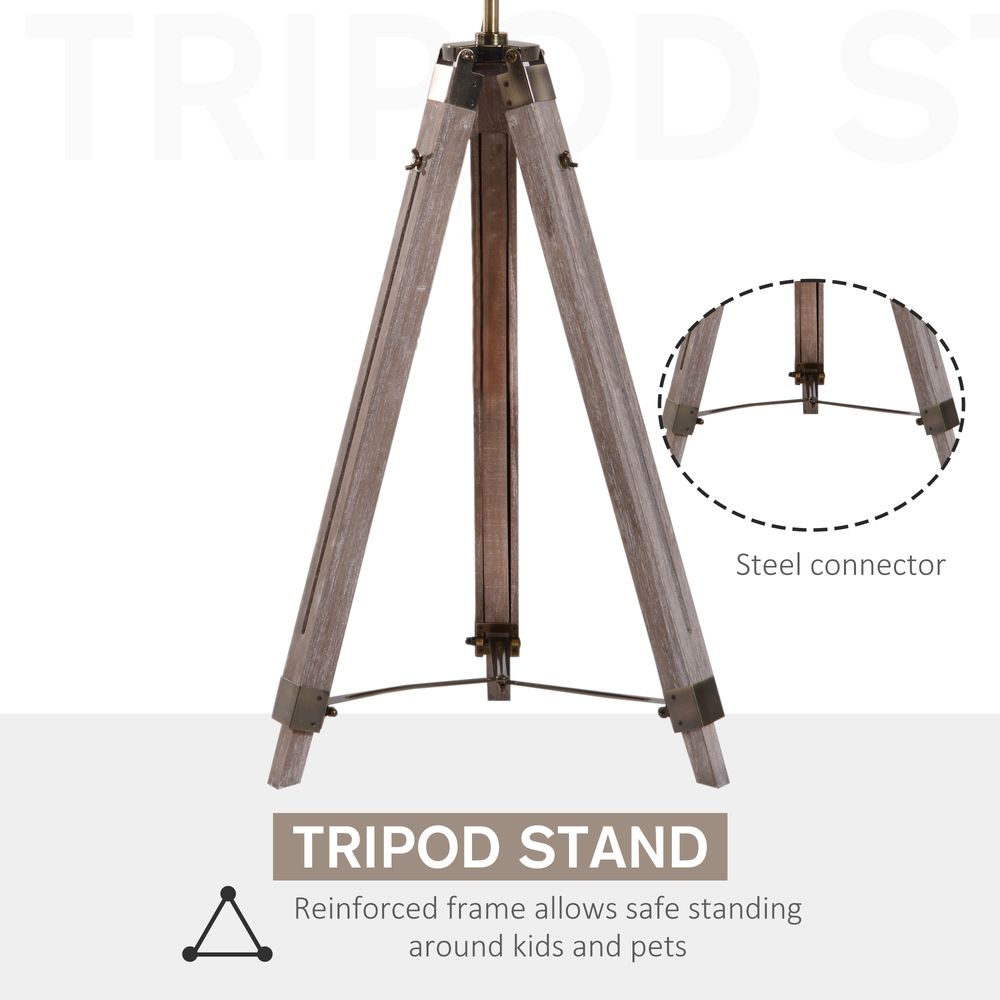 Premium 65L Wood/Bronze Tripod Floor Lamp - Adjustable Height & Shade - Stylish Home Decor