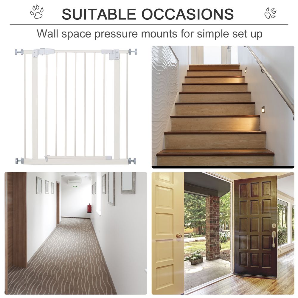 PawHut Pressure Fit Safety Gate, Adjustable Dog Gate, Pet Barrier for for Doorways, Staircases and Hallways with Auto Close, Double Locking, Opening 74-80cm, White