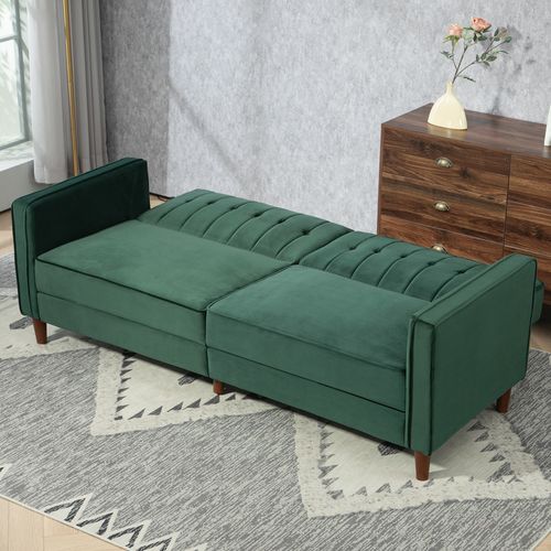 HOMCOM Convertible Sofa Futon Velvet-Touch Tufted Couch Sofa Bed
