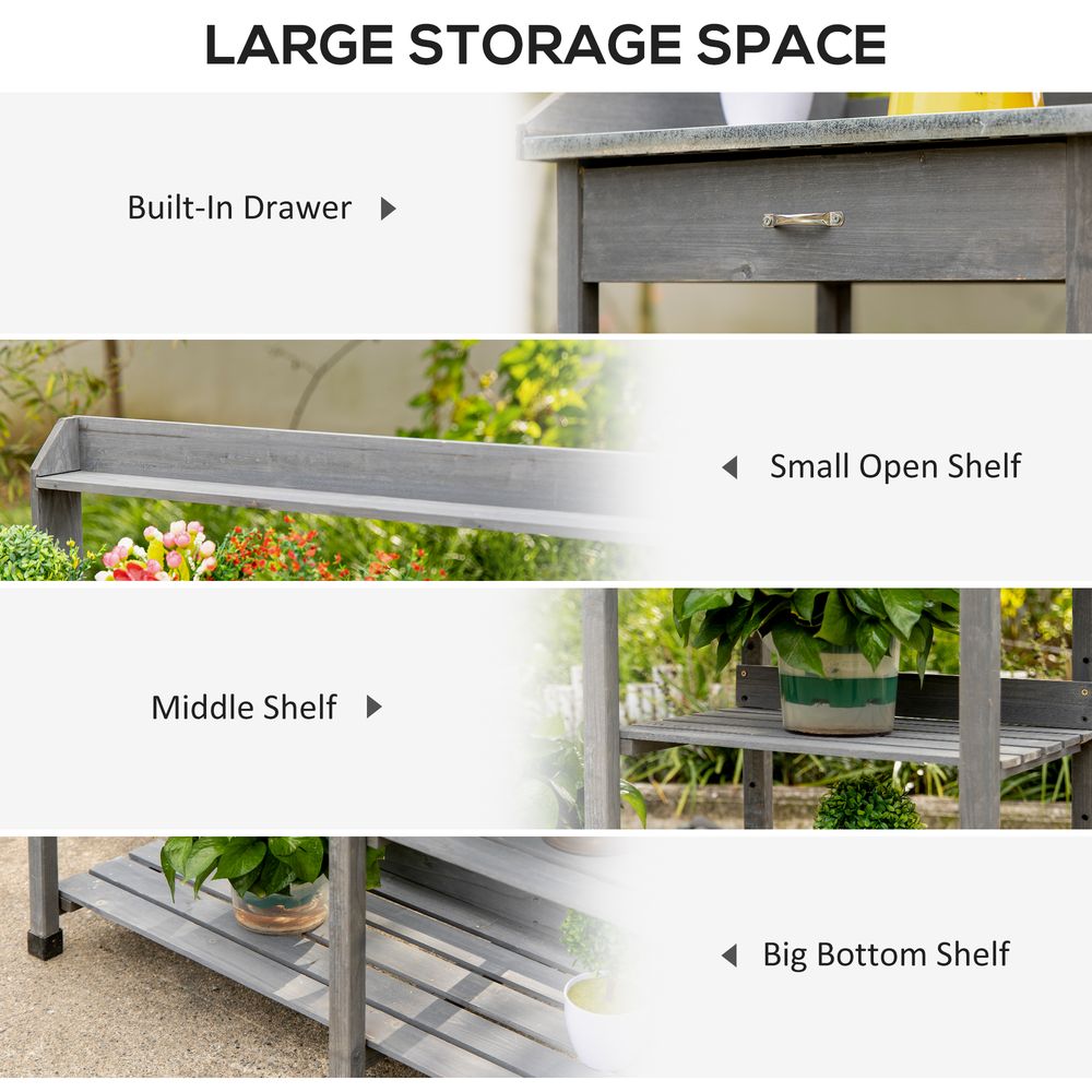 Garden Potting Workstation Bench w/ Galvanized Metal Tabletop