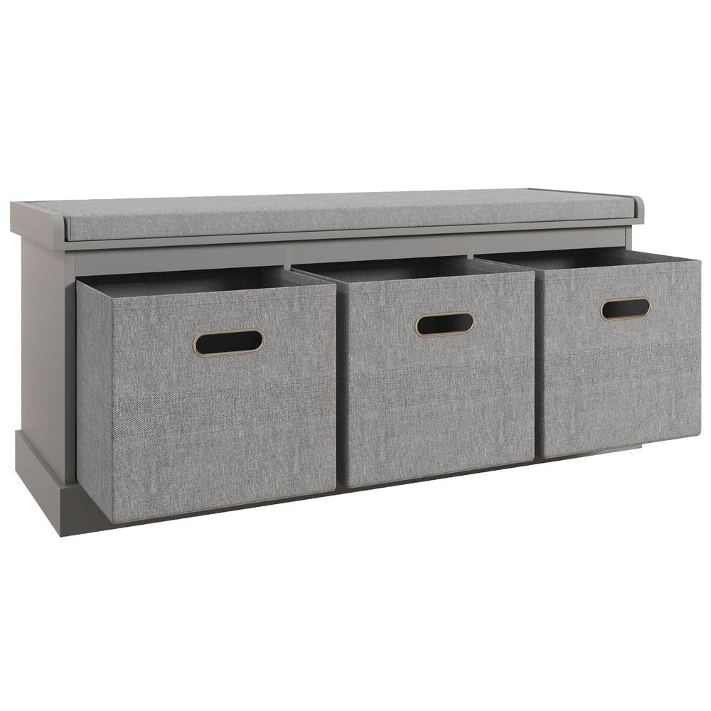HOMCOM Shoe Bench with Cushioned Seat, 3 Fabric Drawers for Entryway Hallway