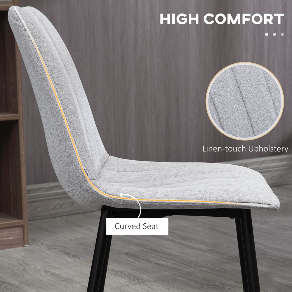 HOMCOM Modern Dining Chairs Set of 2 with Linen-touch Upholstery and Steel Legs