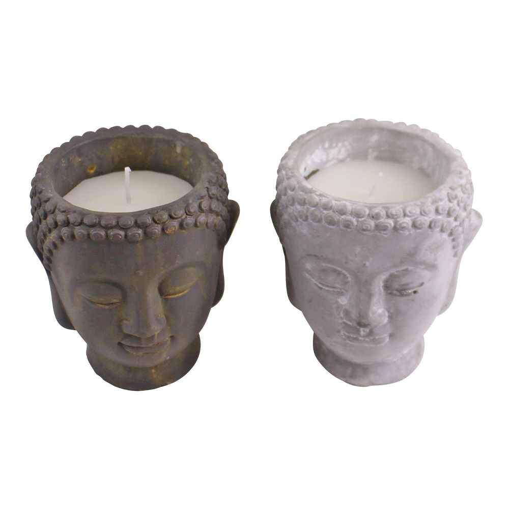 Pair of Cement Buddha Candles - Sandalwood Scented