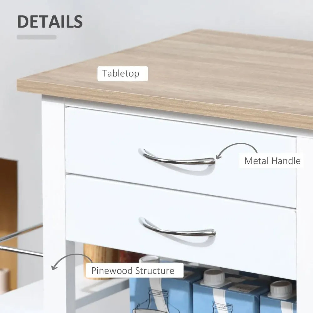 HOMCOM Serving Cart Kitchen Island Mobile Utility Cart with Spice Racks Drawers