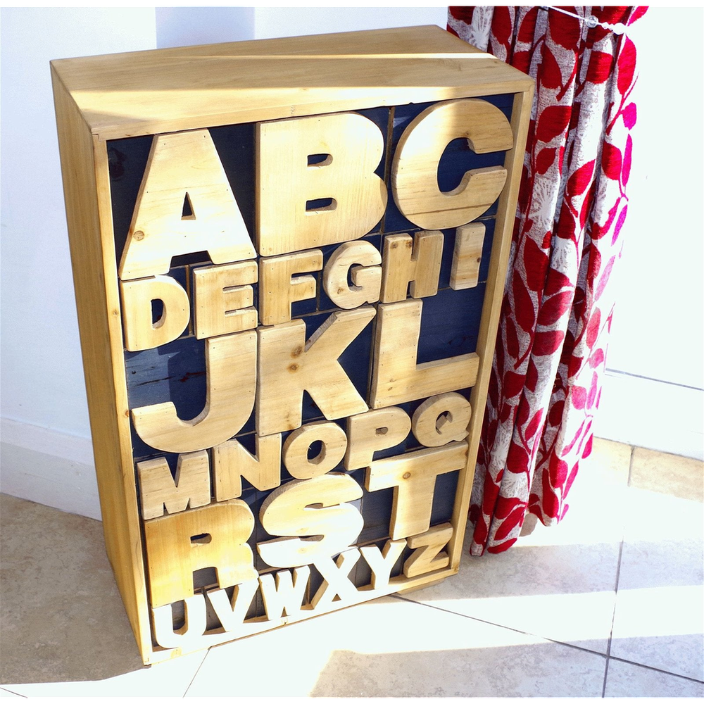 Modern Alphabet Cabinet - 54 x 26 x 89cm - Stylish Storage Solution - Geko Products - Firwood