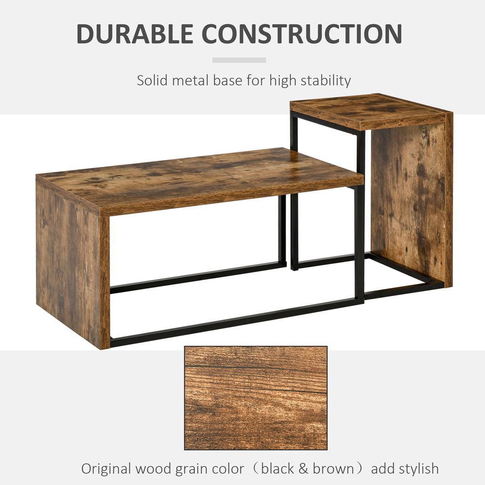 HOMCOM Coffee Tables Nesting Table Set of 2 Side Table w/Metal Frame for Living Room Bedroom Black & Brown