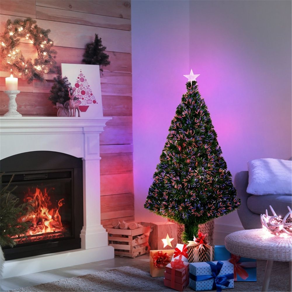 4 ft Christmas Tree | Artificial Pine PVC needles | Pre-lit colourful Lights with Star | Green