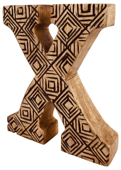 Hand Carved Wooden Geometric Letter X