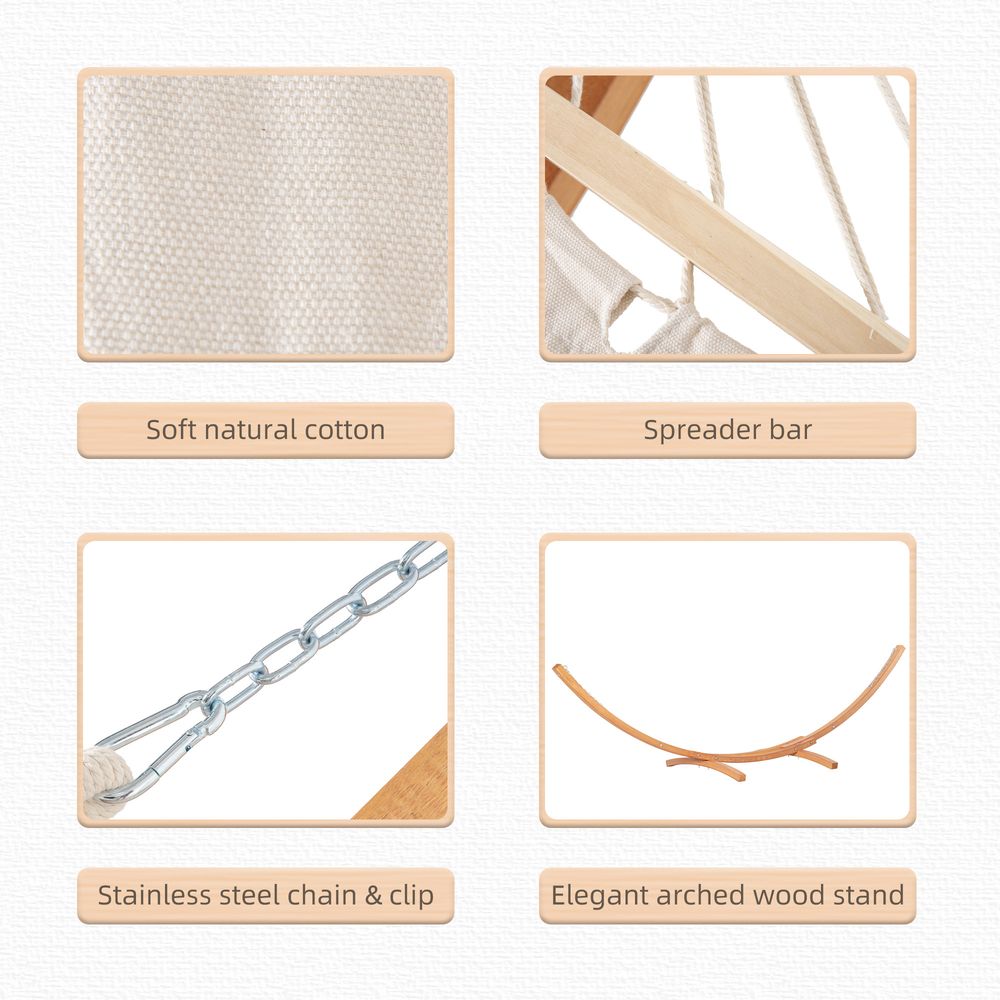 Premium Outdoor Garden Hammock & Wooden Stand - Swing & Relax in Comfort with Sturdy White Bed