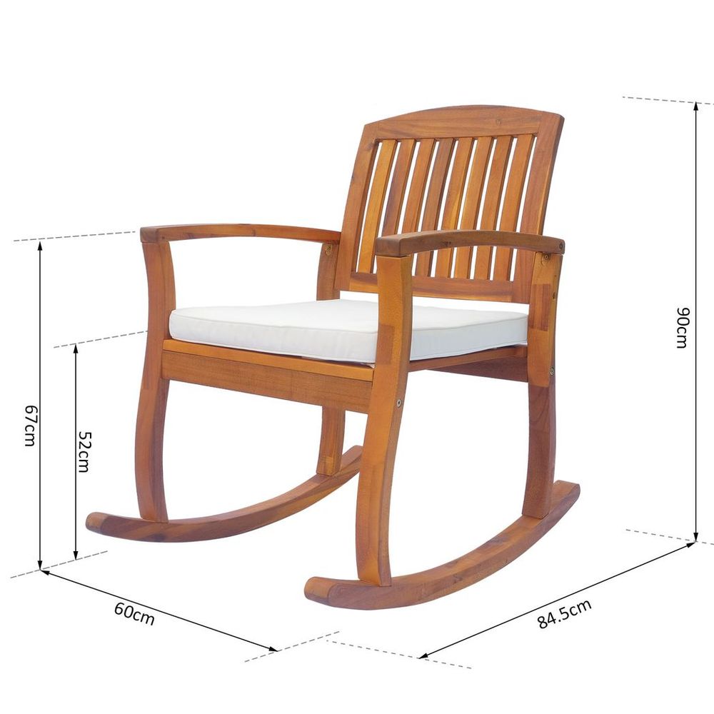 Premium Outsunny Rocking Chair - Acacia Hardwood Deck - Indoor Outdoor Cushion - Durable & Comfortable