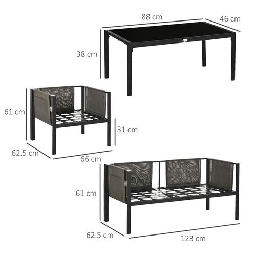 Outsunny 4 Piece Garden Sofa Set w/ Tempered Glass Coffee Table Padded Cushions