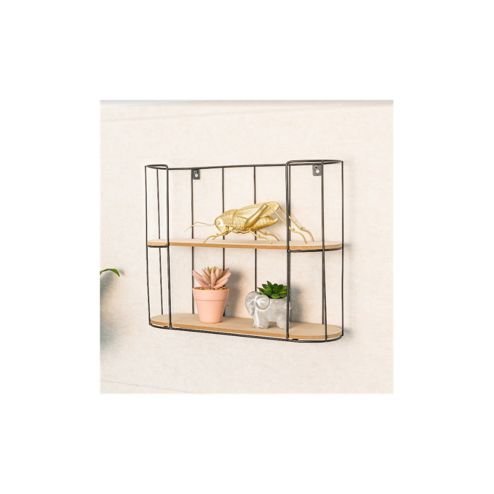 Premium Quality 2 Tier Bar Wall Shelf - Heavy-Duty Iron - Stylish Black + Oak Finish
