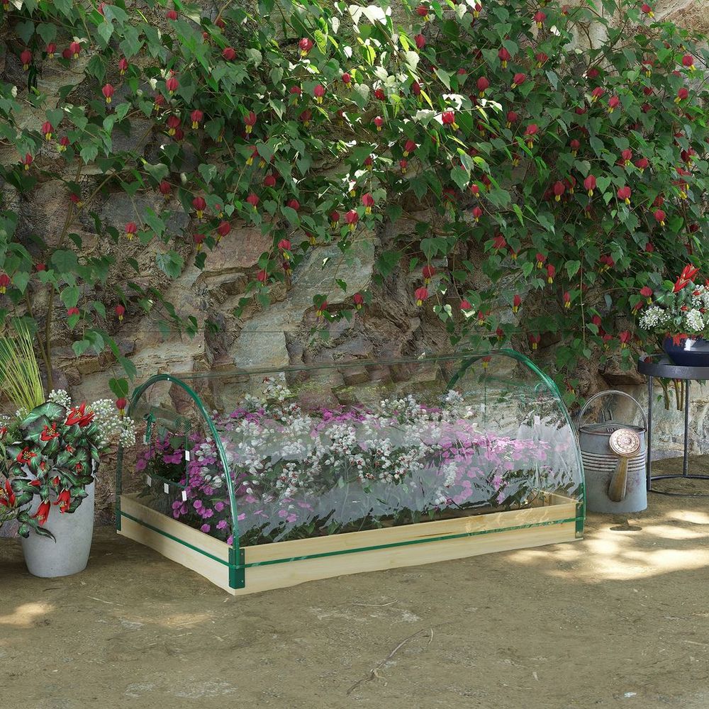 Outsunny Raised Garden Bed with Greenhouse Roll Up Windows