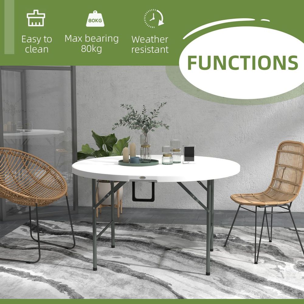 Premium Outsunny 122" Folding Round Picnic Table - 6 Person Capacity, HDPE, White