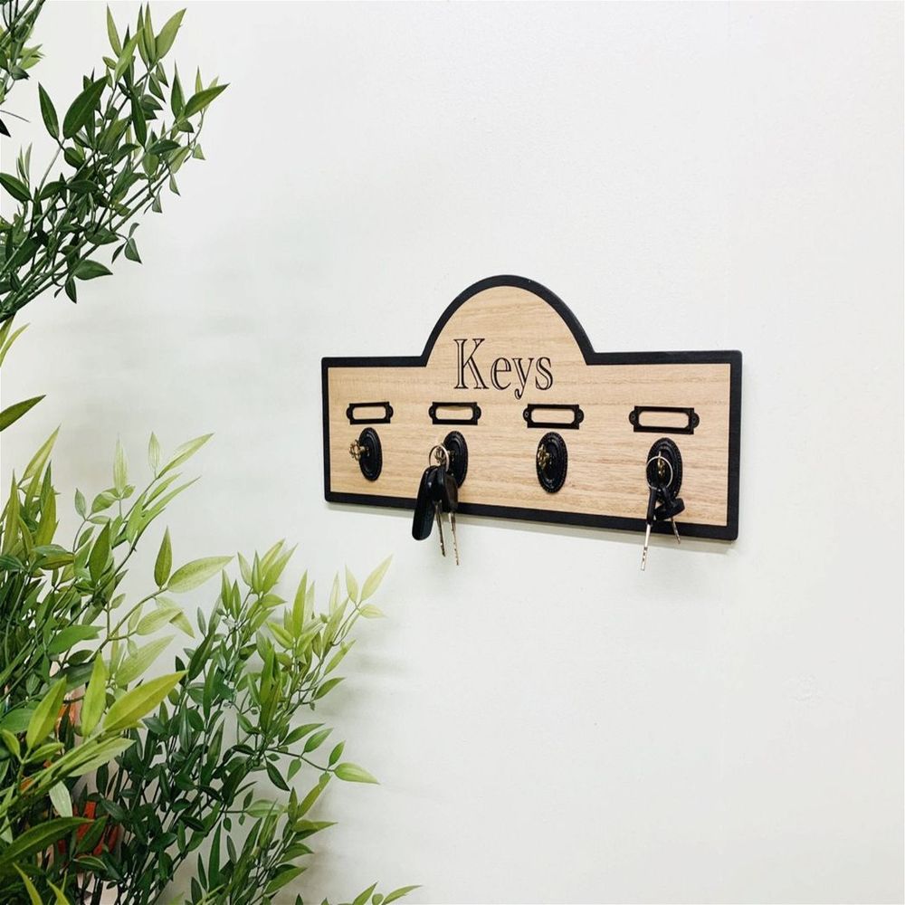 Premium Wooden Board w/ 4 Key Design Hooks