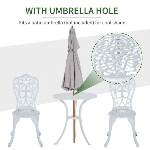 Outsunny 3 Pieces Antique Garden Bistro Set for 2 with Umbrella Hole, White