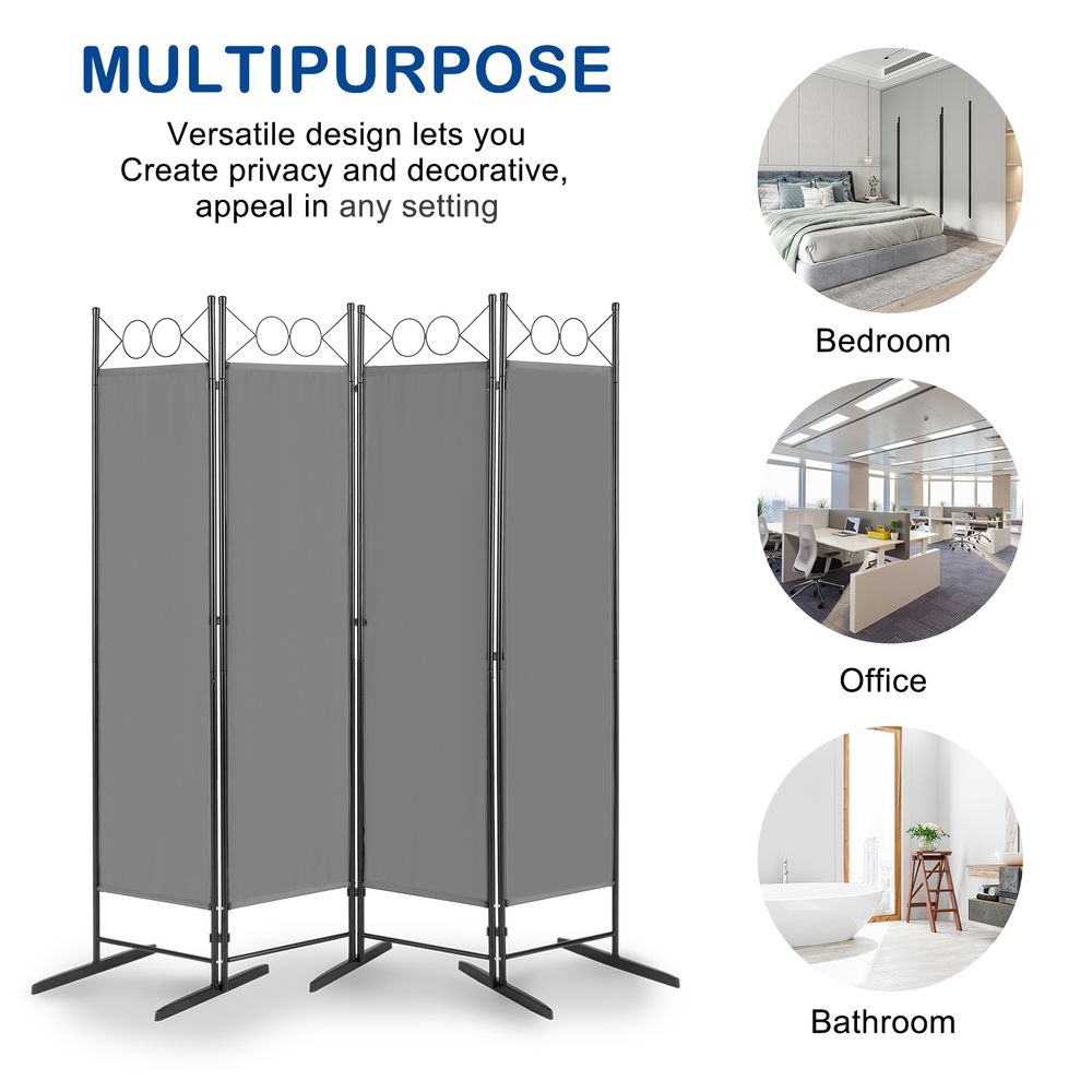 5.74FT 4-Fold Top With Shape 130g Polyester Cloth Plastic Feet Carbon Steel Frame Foldable Screen Gray