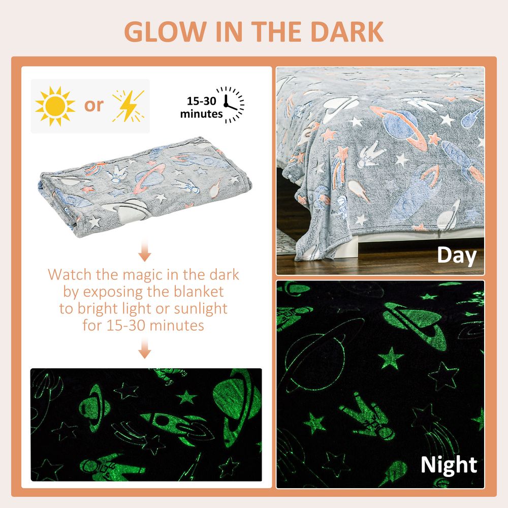 Glow-in-the-Dark Galaxy Star Flannel Fleece Blanket - 203x152cm
