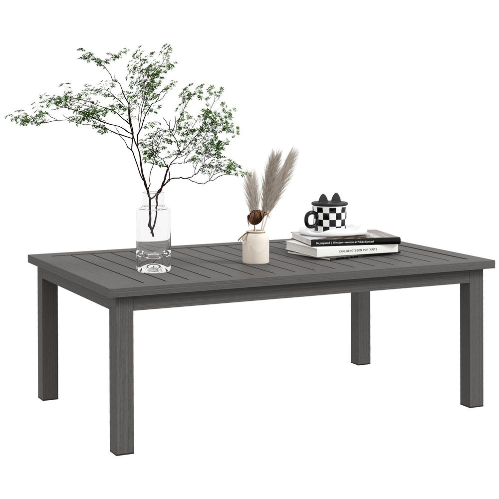 Premium Outsunny Aluminium Outdoor Coffee Table - Brown Wood Grain - Sturdy & Stylish - Protect the Patio - Foot Pads