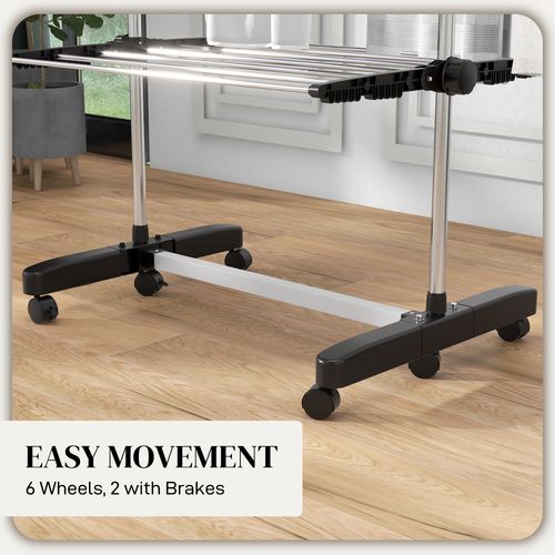 HOMCOM 4-Tier Large Clothes Airer Stainless Steel Clothes Drying Rack Black