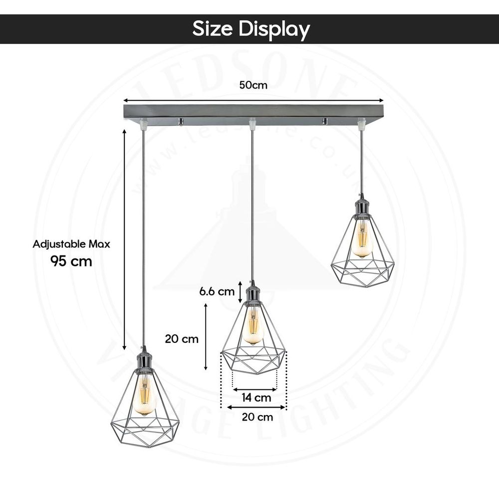Vintage Industrial E27 Ceiling Hanging Light - Chrome Cage Shade