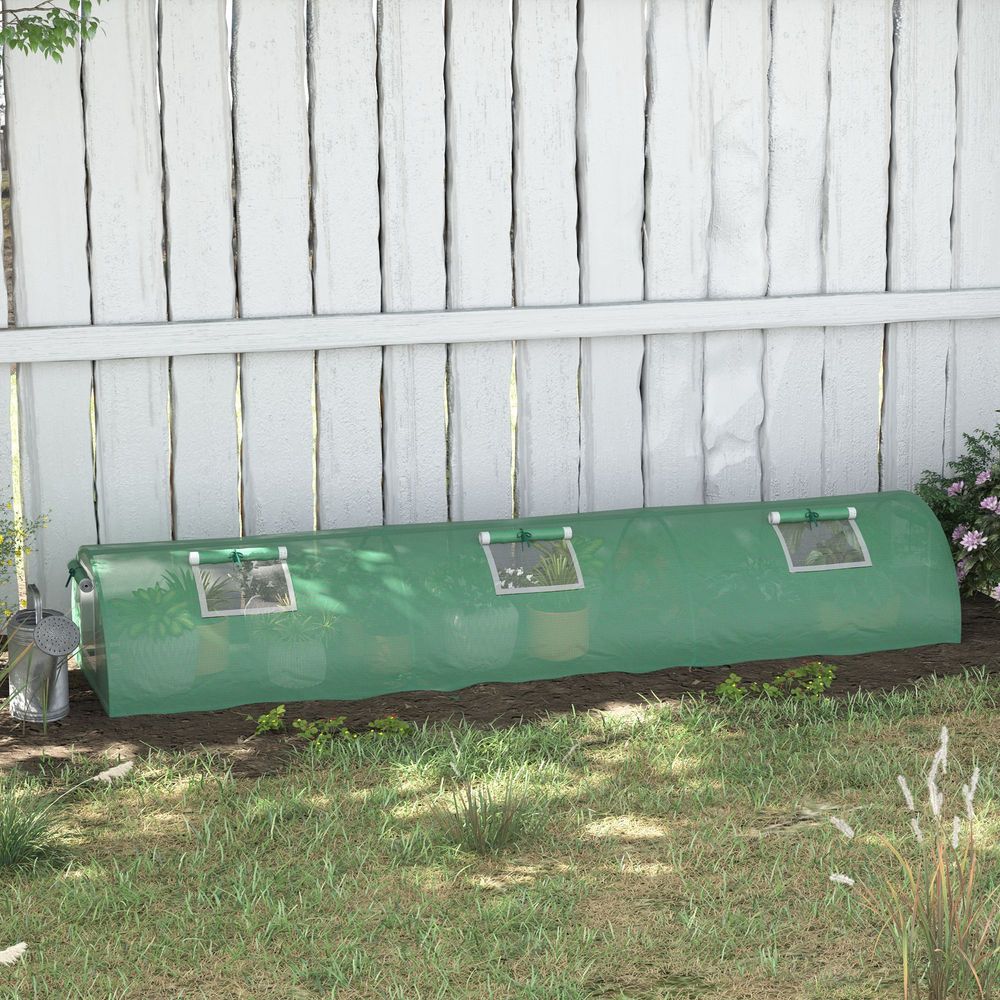 Outsunny PE Mini Greenhouse, 3m Portable Tunnel Green House with 5 Mesh Windows