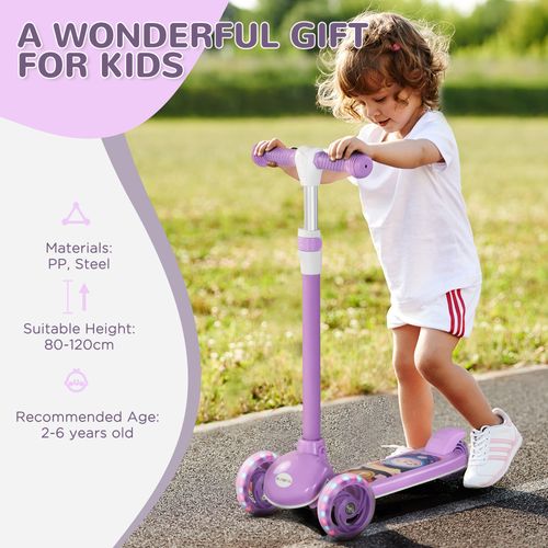 AIYAPLAY Kids 3 Wheel Scooter for 2-6 Years Old w/ Adjustable Height, Purple