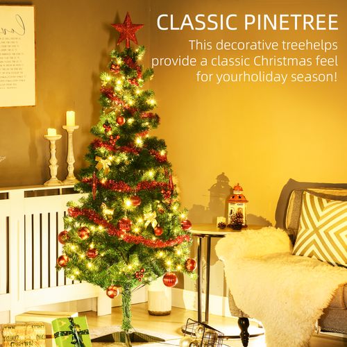 HOMCOM 6ft Artificial Decorated Christmas Tree with LED Lights, Auto Open