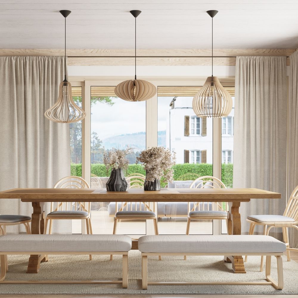 Elza Pendant Lamp: Scandinavian Design, Wood Construction, E27 Socket