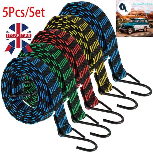 5X Heavy Duty Elastic Luggage Bungee Rope Cords Strap Strong Hook Car&Bike Tie UK