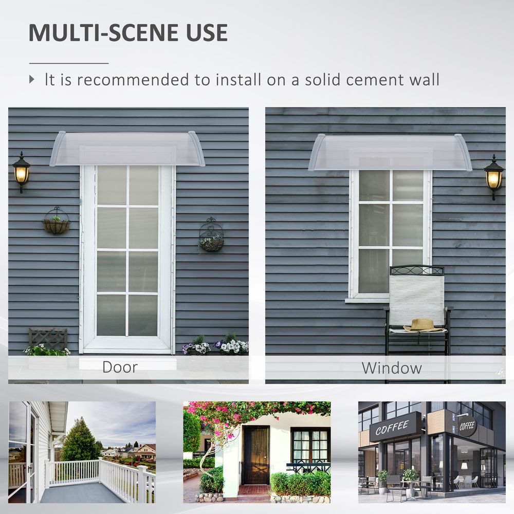 Premium 140Wx70L Door Awning Canopy - UV & Weather Resistant - Transparent/Silver